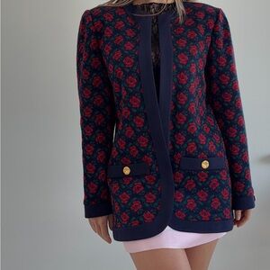 Vintage Leslie Fay Navy and Red Floral Blazer